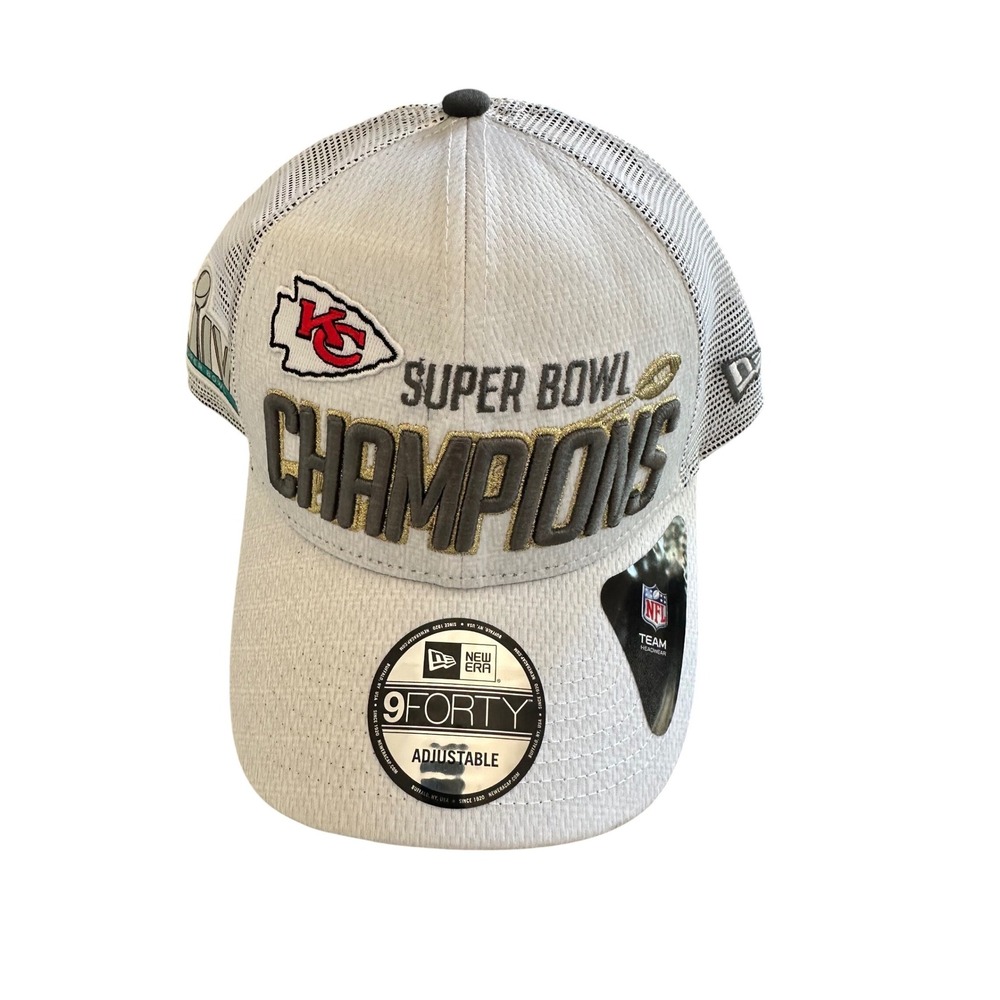 New Era Hat Men OSFA White KC Chiefs Super Bowl LIV Champions 9FORTY Trucker Cap